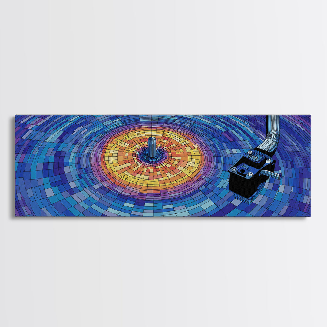 Pixel Mosaic Vinyl Record Wall Art, Modern Abstract Art Print, Retro Music Decor, Blue Geometric Poster For Studio Or Office