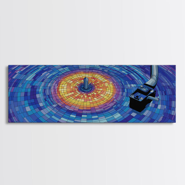 Pixel Mosaic Vinyl Record Wall Art, Modern Abstract Art Print, Retro Music Decor, Blue Geometric Poster For Studio Or Office