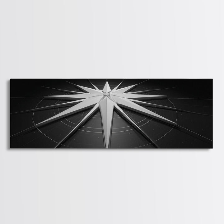 Futuristic White Star Sculpture Canvas Print, Black And White Wall Art, Modern Geometric Decor, Sci Fi Office Poster Gift