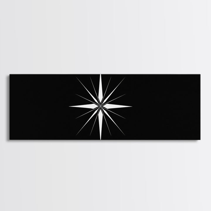 White Atomic Starburst On Black Wall Art, Midcentury Modern Geometric Print, Minimalist Retro Wall Decor, MCM Home Office Art
