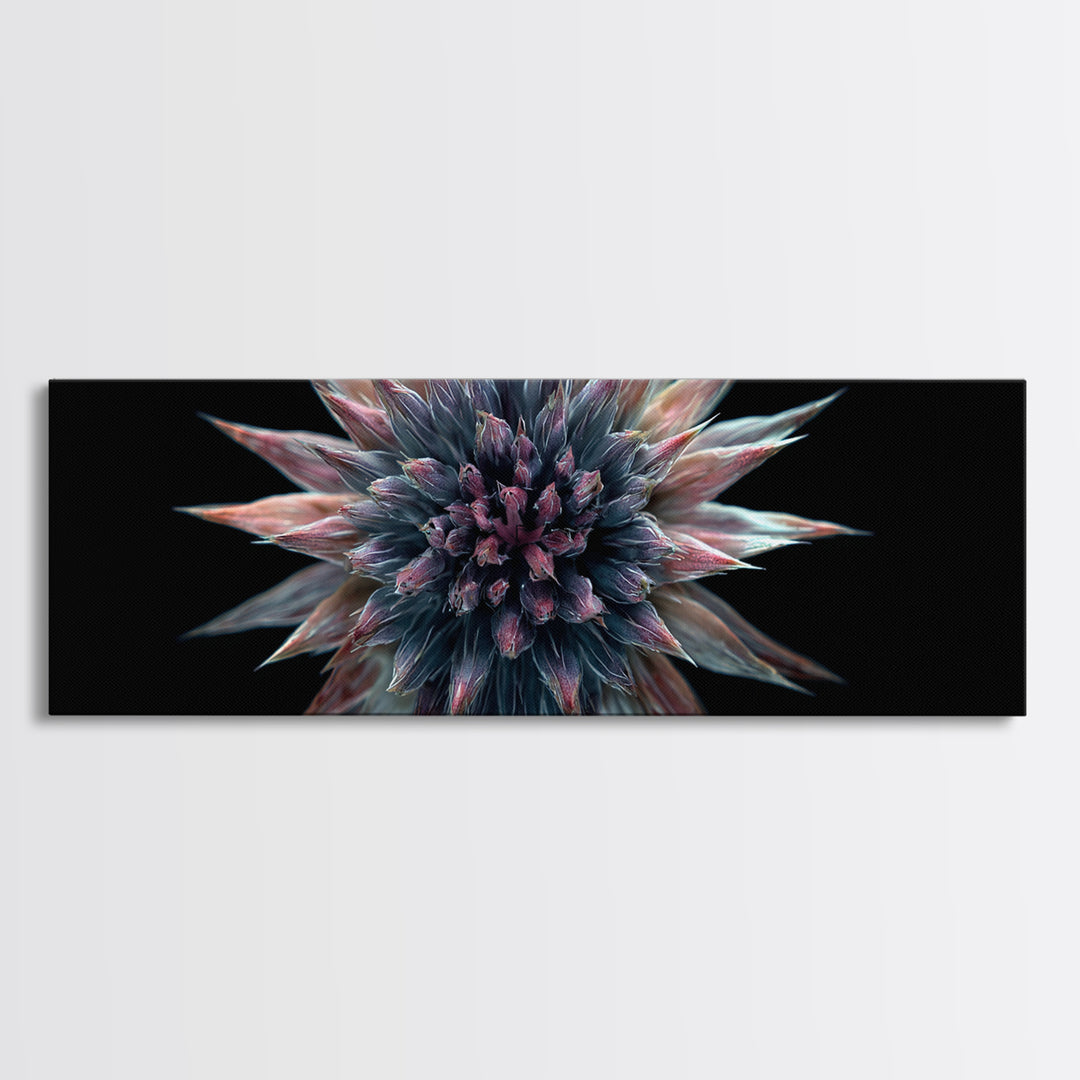 Dark Metallic Spiked Floral Bloom Framed Canvas Print, Modern Abstract Art, Black Wall Art, Statement Wall Decor For Living Room