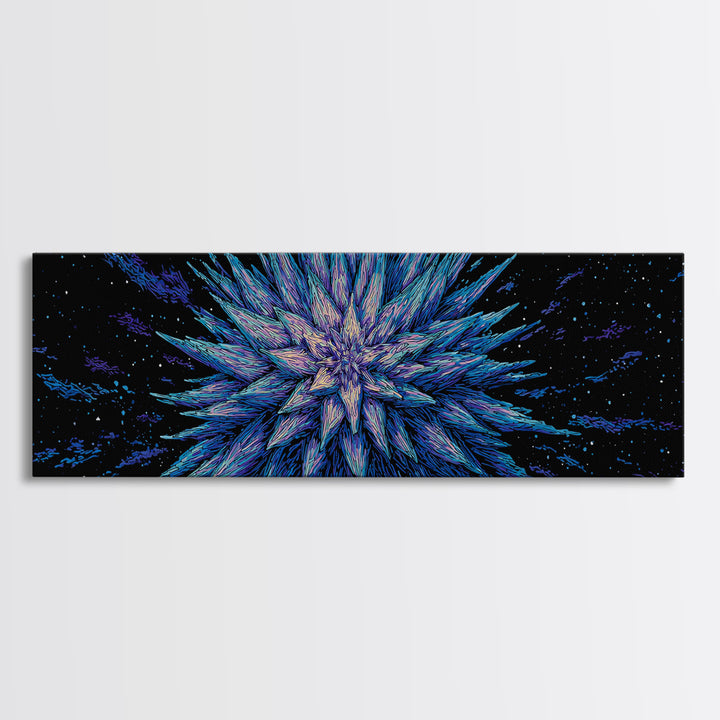 Electric Blue Crystal Explosion Canvas Print, Modern Abstract Art, Cosmic Retro Wall Art, Large Sci Fi Retro Art, Office Decor