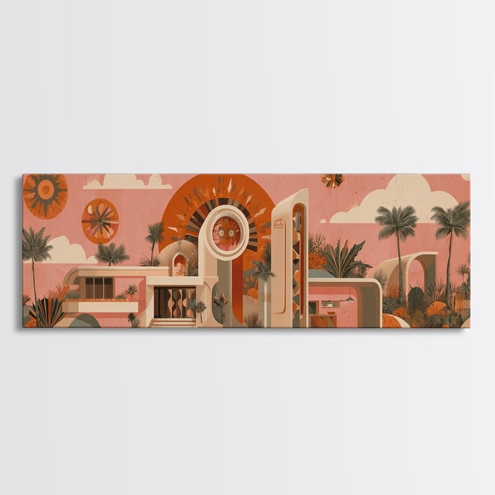 Peach Palm Springs Desert House Canvas Print, Midcentury Modern Wall Art, Retro Architecture Poster, Orange Home Decor Print
