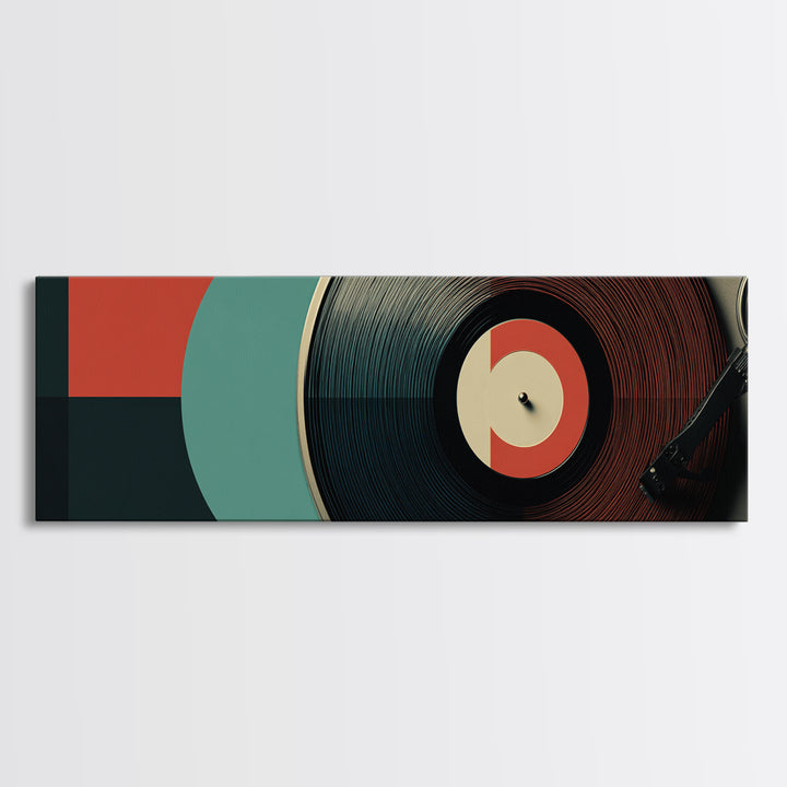 Close Up Vinyl Record Canvas Print, Modern Retro Wall Art, Midcentury Music Poster, Bold MCM Decor For Studio And Den Gift