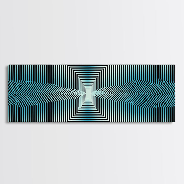 Optical Illusion Line Wall Art, Op Art Geometric Print, Modern Abstract Art, Blue Black Minimalist Decor For Office Gift