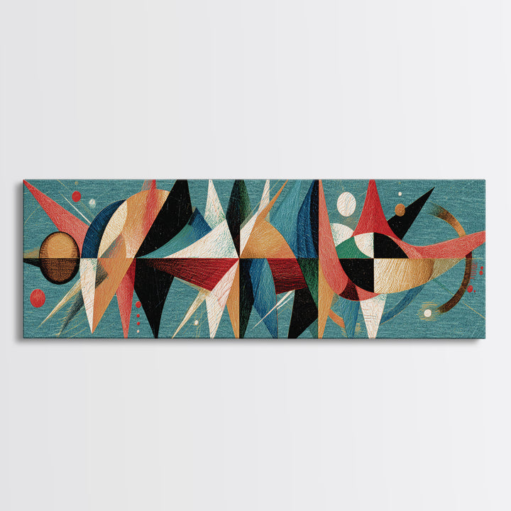 Atomic Abstract Shapes Canvas Print, Teal Midcentury Modern Wall Art, Geometric Retro Poster, Colorful MCM Home Office Decor