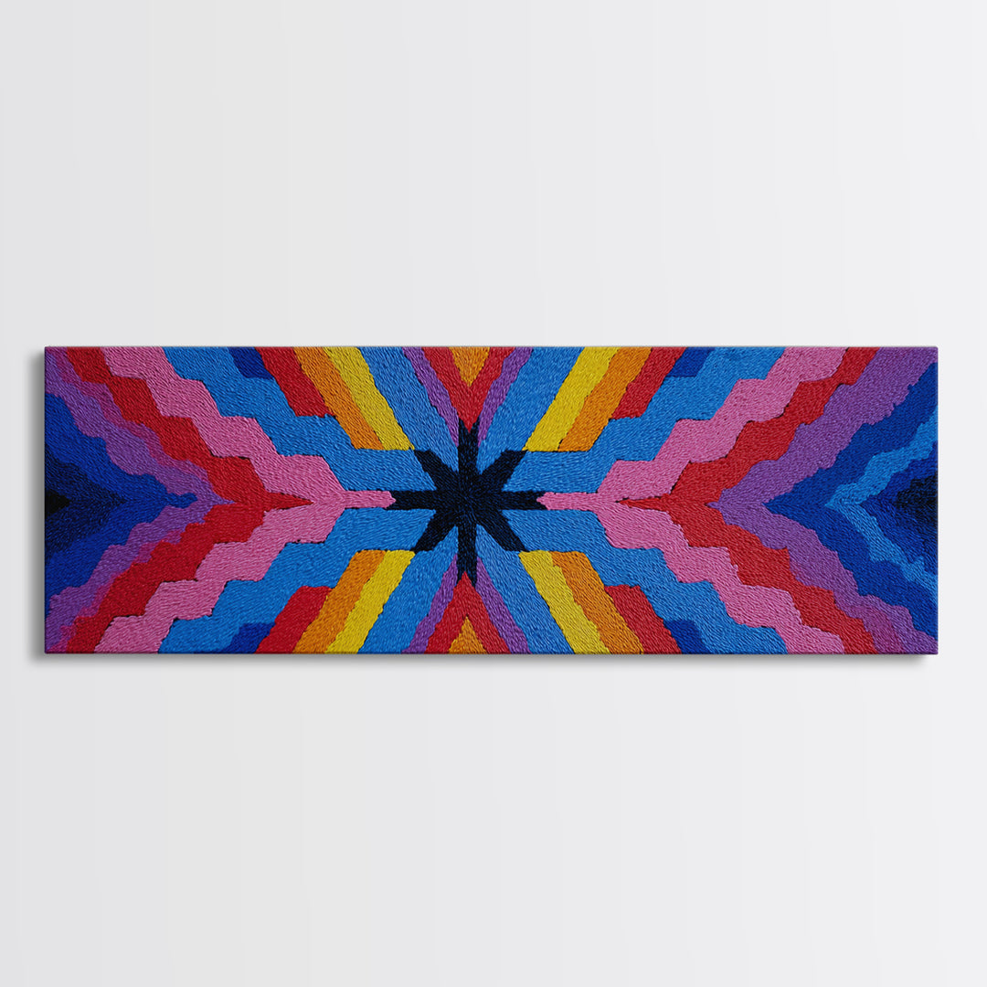 Rainbow Zigzag Kaleidoscope Wall Art, Colorful 70s Retro Poster, Geometric Abstract Art Print, Groovy MCM Living Room Decor