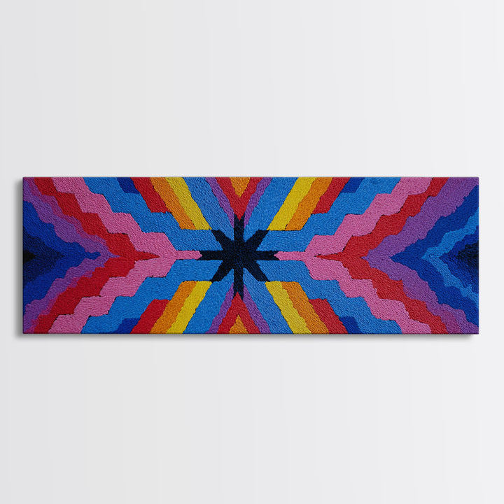 Rainbow Zigzag Kaleidoscope Wall Art, Colorful 70s Retro Poster, Geometric Abstract Art Print, Groovy MCM Living Room Decor
