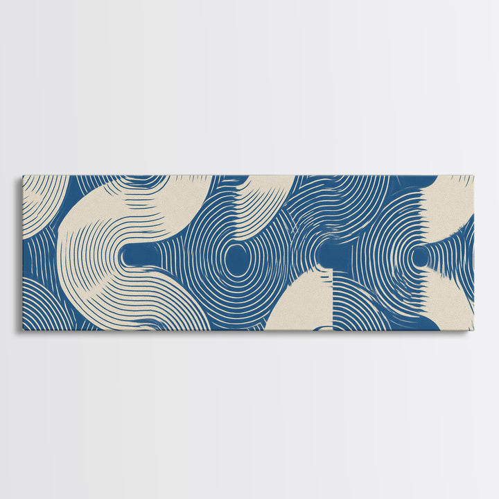 Blue Wave Pattern Wall Art, Scandinavian Modern Art Print, Abstract Line Poster, Coastal Geometric Decor For Bathroom Or Bedroom