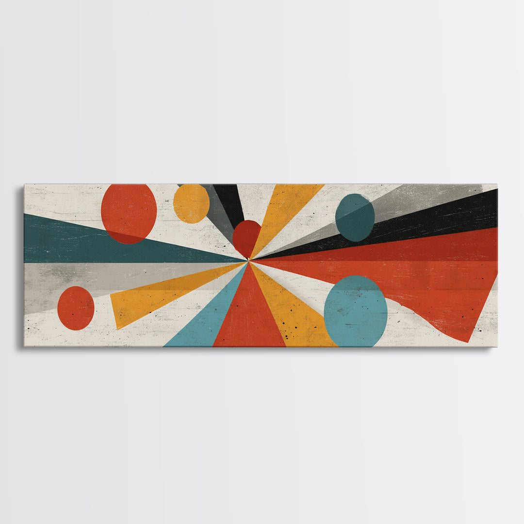 Atomic Teal Orange Geometric Burst Wall Art, Mid Century Modern Abstract Print, Retro Mcm Decor For Living Room, Statement Home Decor