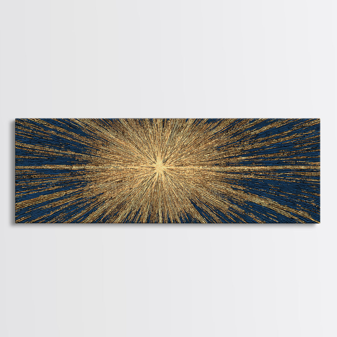 Golden Sunburst Energy Field Canvas Print, Mid Century Modern Abstract Wall Art, Cosmic Retro Decor For Living Room Or Office