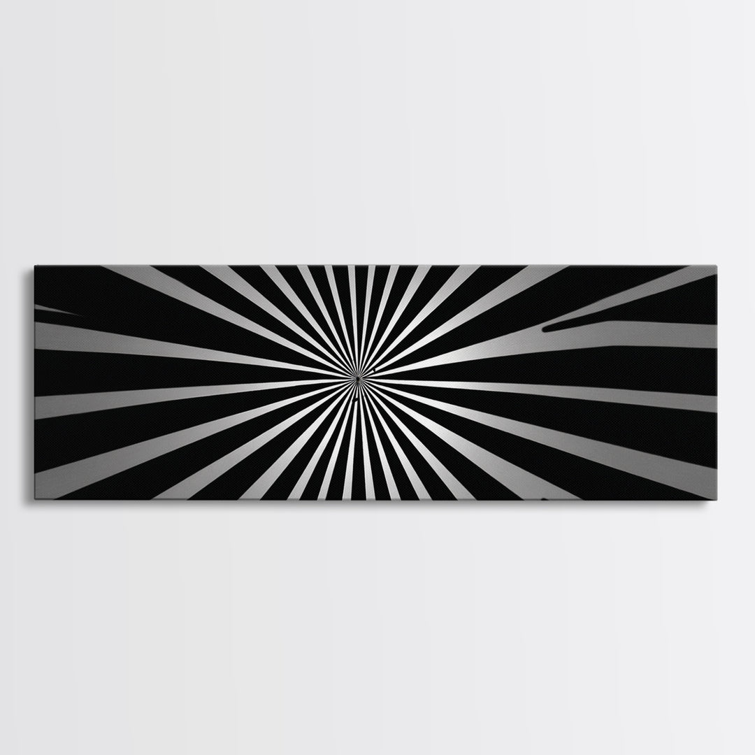 Black And White Radial Op Art Canvas Print, Mid Century Modern Geometric Wall Art, Minimalist Retro Decor For Office Or Den