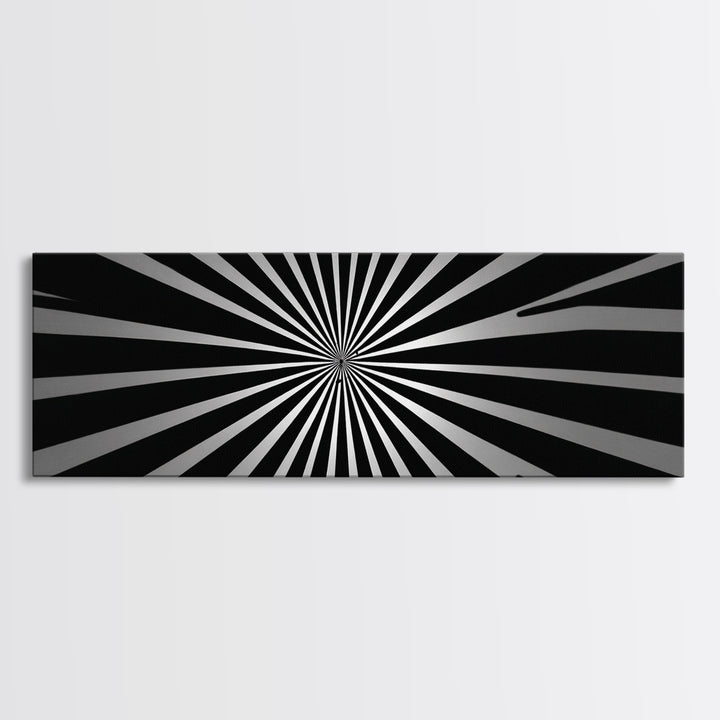 Black And White Radial Op Art Canvas Print, Mid Century Modern Geometric Wall Art, Minimalist Retro Decor For Office Or Den