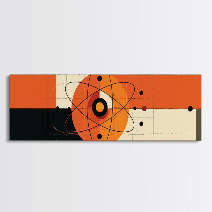 Orange Atomic Abstract With Cream Blocks Canvas Print, Midcentury Modern Wall Art, Bauhaus Retro Poster, Geometric Decor