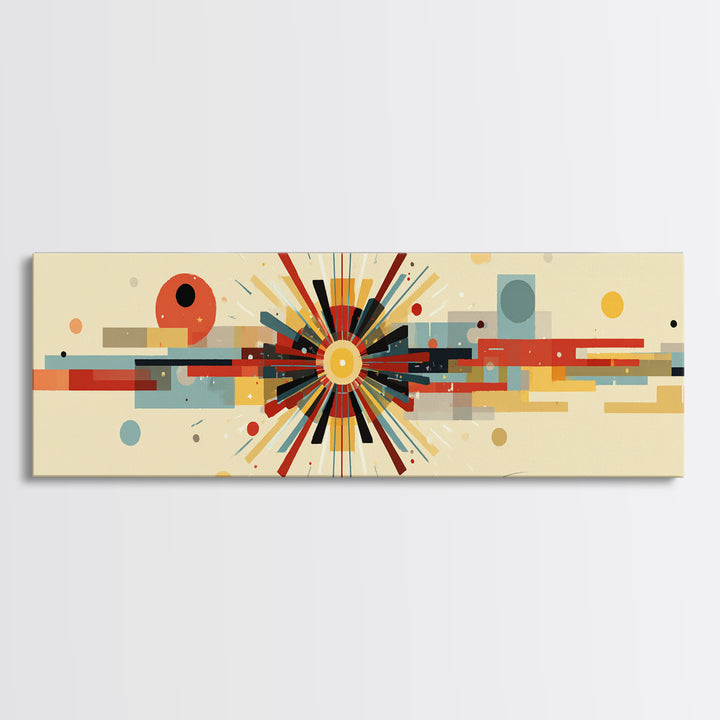 Geometric Atomic Burst With Circles And Lines Canvas Print, Mid Century Modern Wall Art, Bauhaus Poster, Colorful Decor Print