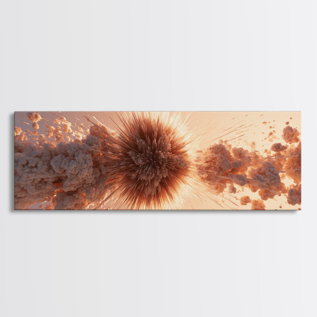 Explosive Peach Cloud Burst Wall Art, Abstract Sunburst Canvas Print, Modern Retro Wall Decor, Statement Living Room Art Print