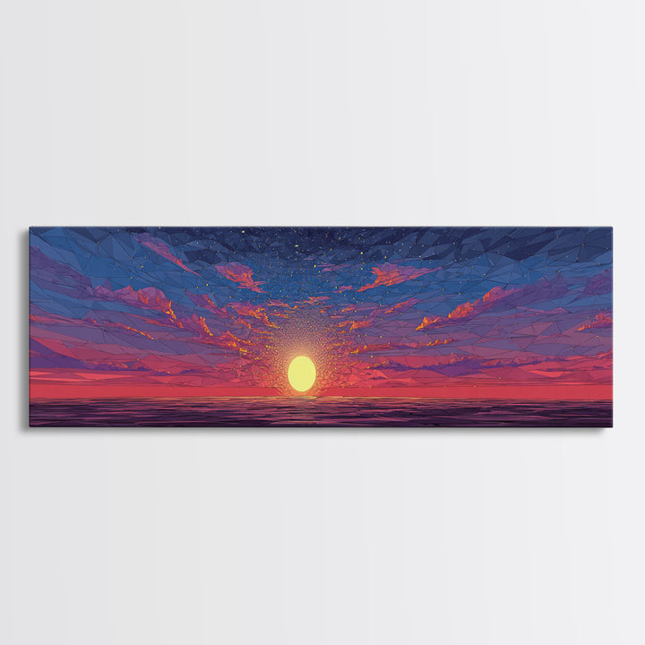 Geometric Ocean Sunset Wall Art, Low Poly Seascape Canvas Print, Retro Modern Home Decor, Colorful Gallery Bedroom Art Print