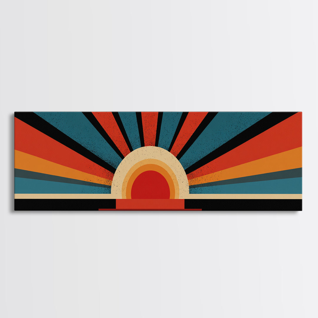 Bold Retro Sunburst Stripe Wall Art, Midcentury Modern Canvas Print, Atomic Geometric Poster, Colorful Living Room Home Decor