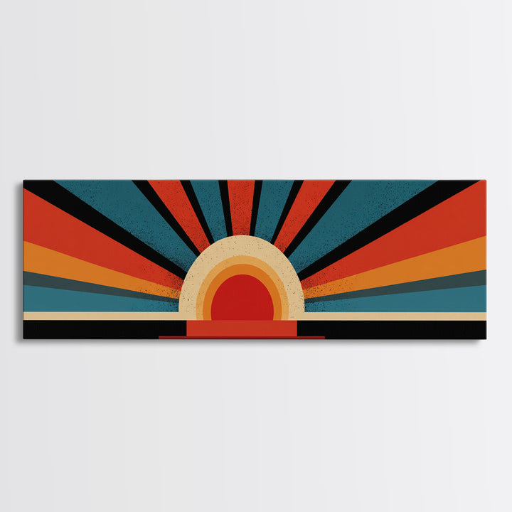 Bold Retro Sunburst Stripe Wall Art, Midcentury Modern Canvas Print, Atomic Geometric Poster, Colorful Living Room Home Decor