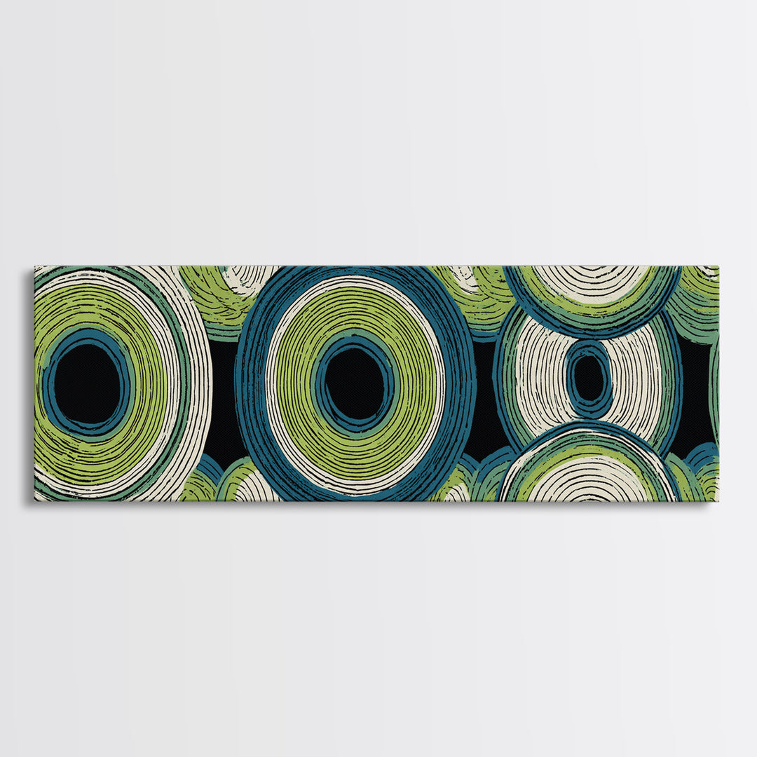 Green Blue Concentric Circle Canvas Print, Midcentury Modern Wall Art, Geometric Pattern Poster, Retro Atomic Home Decor