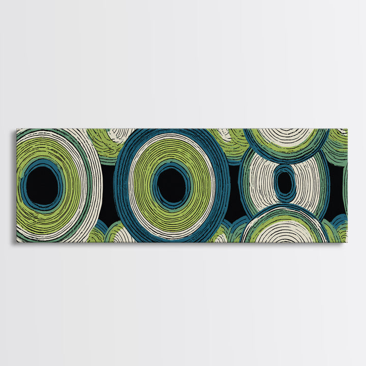Green Blue Concentric Circle Canvas Print, Midcentury Modern Wall Art, Geometric Pattern Poster, Retro Atomic Home Decor