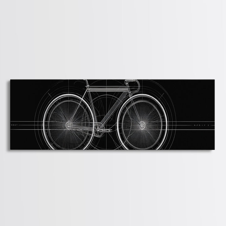 Black White Bicycle Technical Drawing Wall Art, Minimal Cycling Blueprint, Modern Geometric Poster, Office Decor Gift For Him