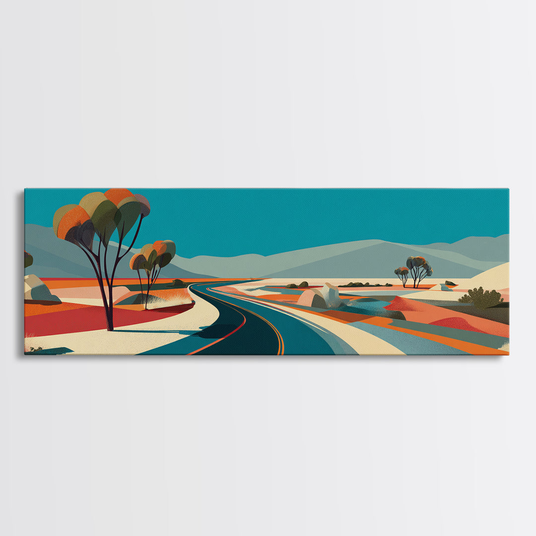 Turquoise Desert Road Wall Art, Midcentury Modern Landscape, Retro Travel Poster, Palm Springs Decor, Scenic Highway Art Print