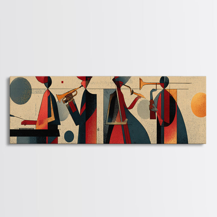 Muted Midcentury Jazz Quartet Canvas Print, Retro Wall Art, Atomic Music Poster, Stylish Modern Abstract Living Room Decor