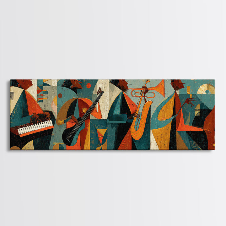 Colorful Midcentury Jazz Band Canvas Print, Retro Wall Art, Atomic Music Poster, Modern MCM Gallery Wall Living Room Decor