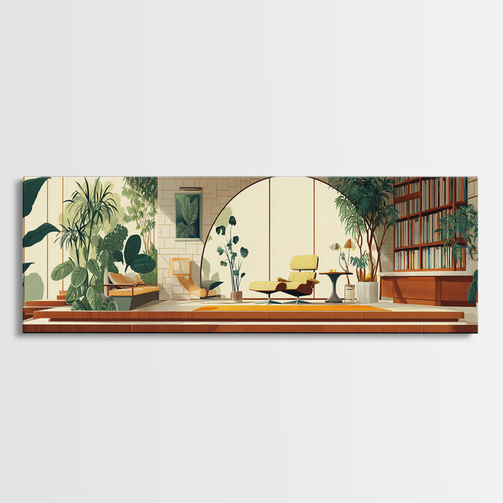 Sunlit Indoor Pool Atrium With Plants Wall Art, Midcentury Modern Decor, MCM Home Office, Retro Architectural Living Room Print