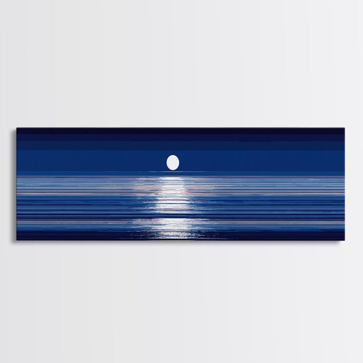 Full Moon Ocean Reflection Canvas Print, Modern Blue Seascape Wall Decor, Coastal Bedroom Art, Serene Living Room Artwork