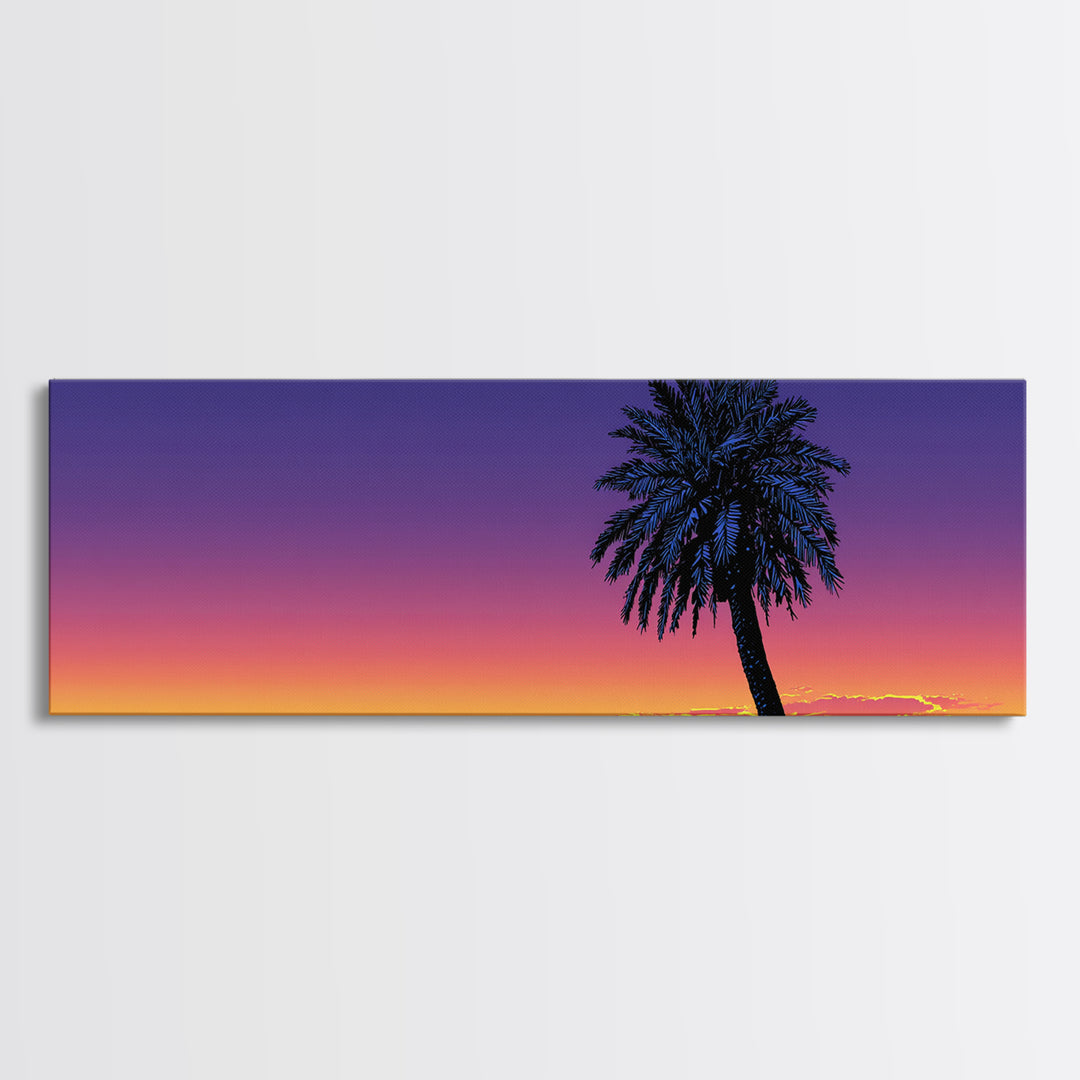 Silhouette Palm Tree Sunset Wall Art, Retro Tropical Landscape Print, Palm Springs Decor, Colorful Mid Century Modern Poster