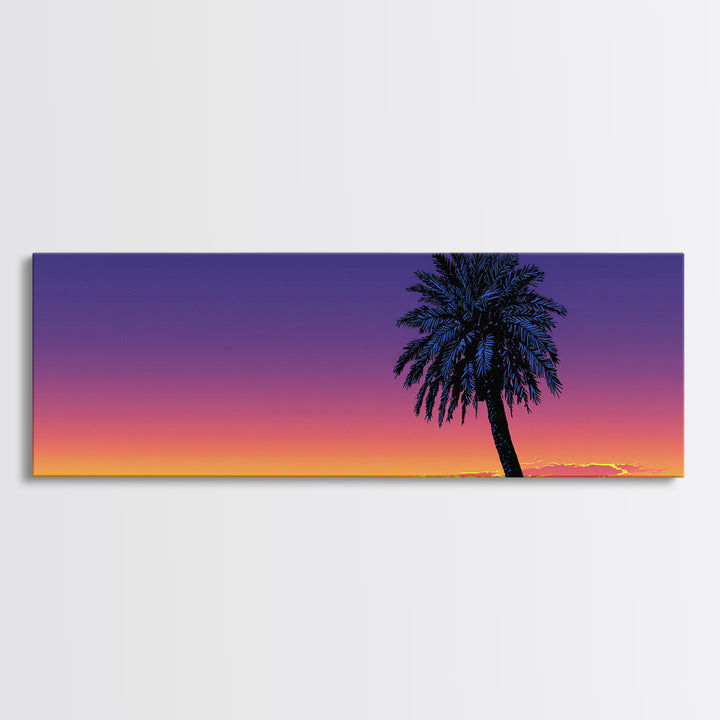 Silhouette Palm Tree Sunset Wall Art, Retro Tropical Landscape Print, Palm Springs Decor, Colorful Mid Century Modern Poster