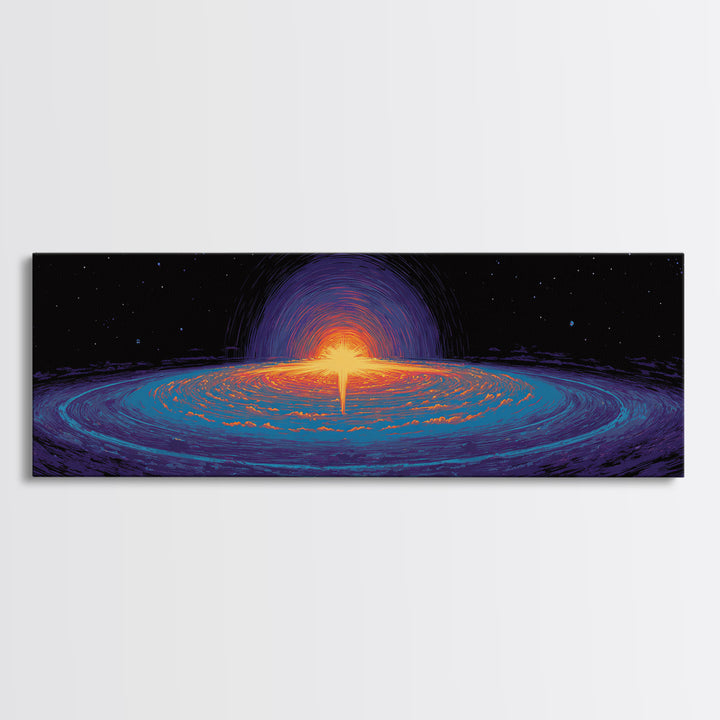 Cosmic Black Hole Galaxy Canvas Print, Retro Sci Fi Space Abstract Art, Neon Blue Orange Wall Decor, Modern Statement Poster