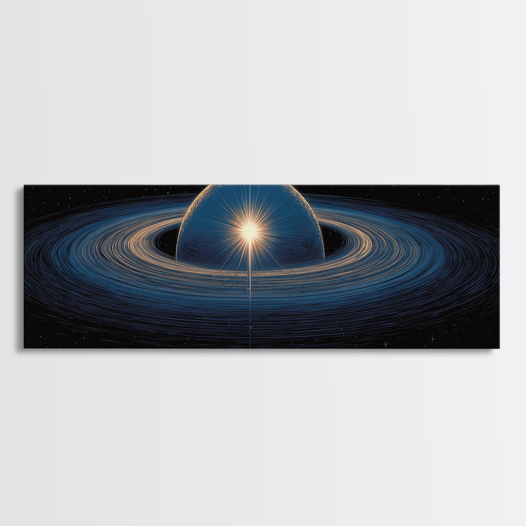 Blue Ringed Planet Wall Art, Cosmic Retro Art, Large Sci Fi Retro Art, Modern Abstract Art Print For Living Room Decor Gift
