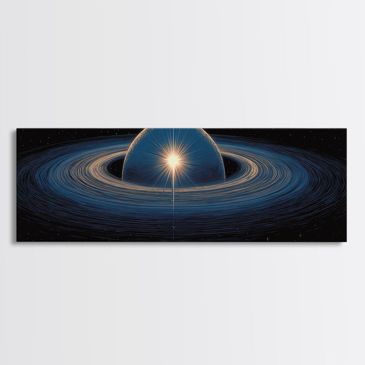 Blue Ringed Planet Wall Art, Cosmic Retro Art, Large Sci Fi Retro Art, Modern Abstract Art Print For Living Room Decor Gift