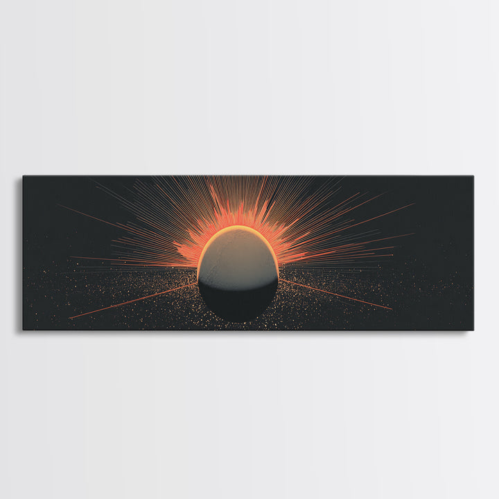 Orange Eclipse Sun Canvas Print, Midcentury Abstract, Atomic Retro Poster, Modern Wall Decor For Bedroom And Home Office