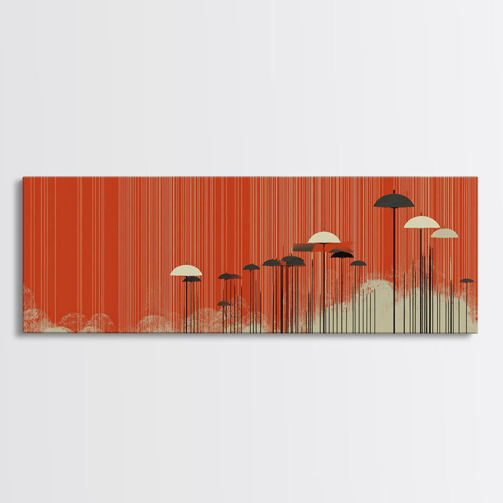 Red Orange Umbrella Canvas Print, Minimalist Retro Wall Art, Midcentury Modern Decor, Warm Abstract Poster For Bedroom Decor