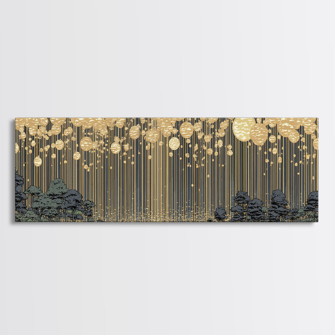 Golden Rain Landscape Framed Canvas Print, Midcentury Wall Art, Scenic Nature Print, Neutral Decor For Living Room Decor