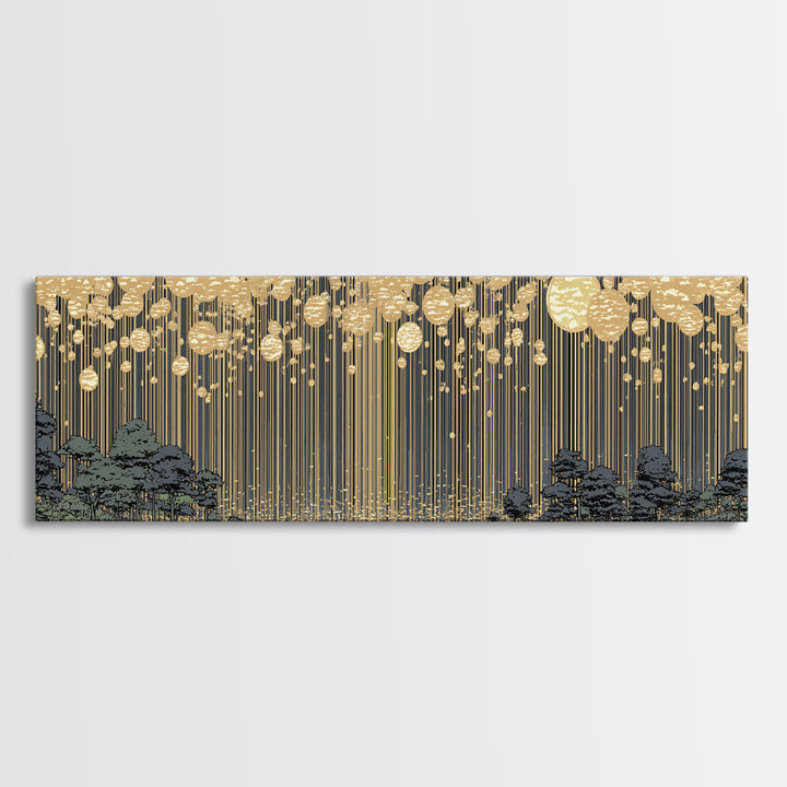 Golden Rain Landscape Framed Canvas Print, Midcentury Wall Art, Scenic Nature Print, Neutral Decor For Living Room Decor