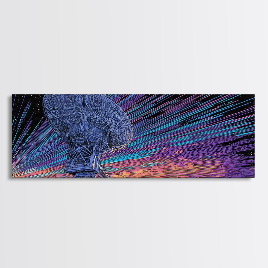 Neon Radio Telescope Canvas Print, Cosmic Retro Art, Large Sci Fi Retro Art, Modern Wall Decor For Home Office And Den Gift