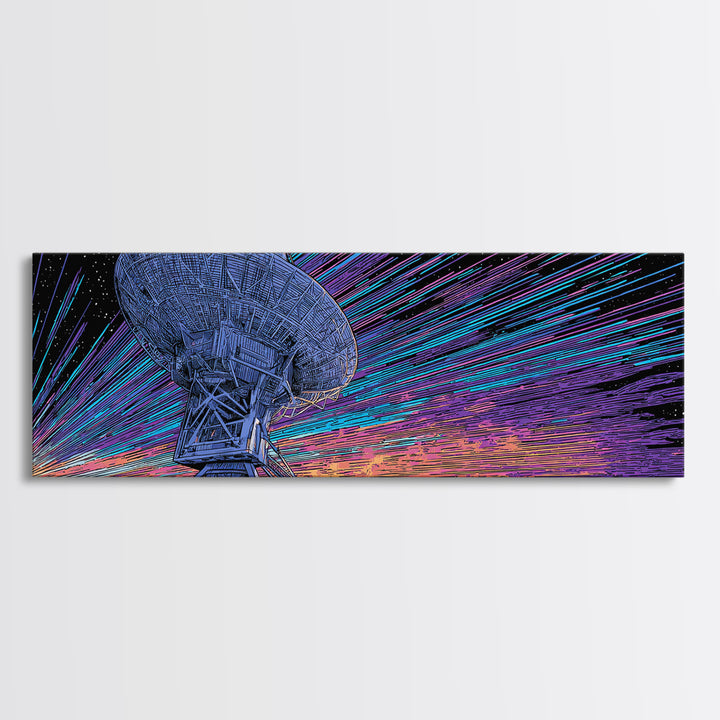 Neon Radio Telescope Canvas Print, Cosmic Retro Art, Large Sci Fi Retro Art, Modern Wall Decor For Home Office And Den Gift