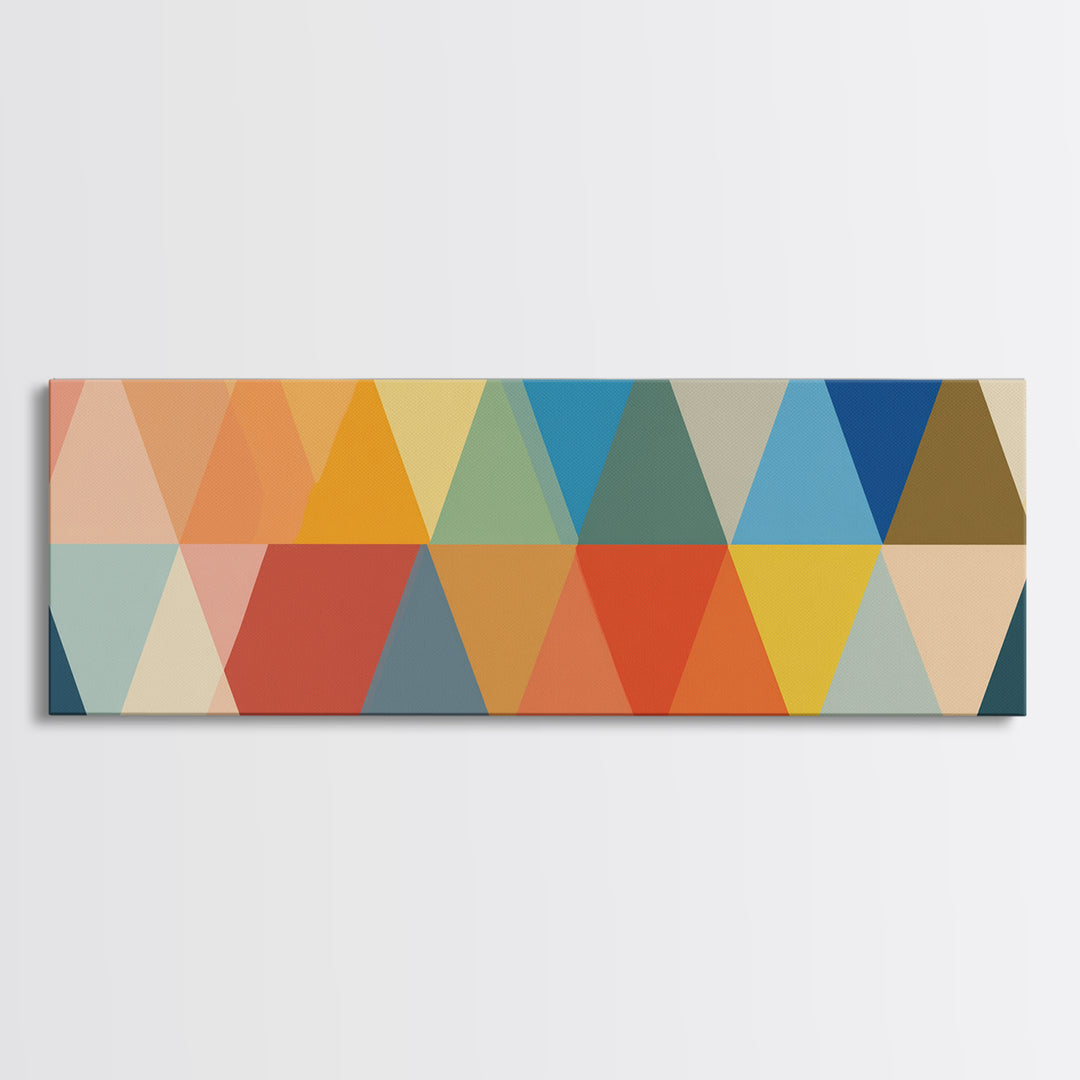 Bold Colorful Triangle Pattern Canvas Print, Midcentury Modern Wall Art, Geometric Poster, Retro Home Decor, Bauhaus Art