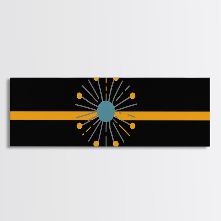 Minimal Atomic Starburst On Orange Stripe Wall Art, Midcentury Modern Decor, Geometric Art Print, Retro Abstract Poster, MCM