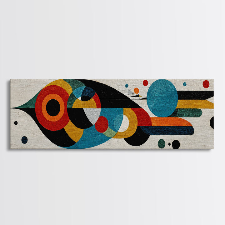 Midcentury Abstract Bird With Circles Wall Art, Geometric Canvas Print, Colorful MCM Decor, Modern Living Room Poster Art Print