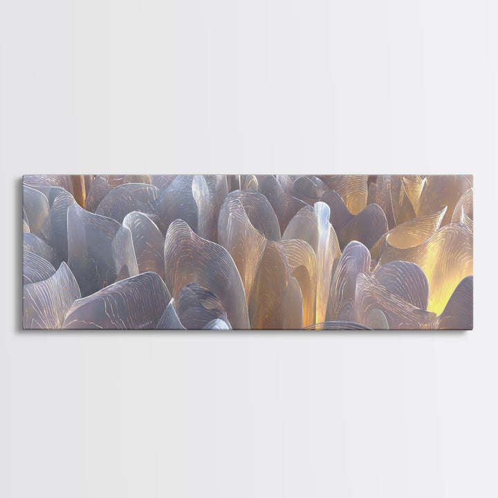 Gold Metallic Abstract Sculptural Waves Framed Canvas Print, Modern Wall Art, Midcentury Decor, Statement Piece, Luxury Home Decor
