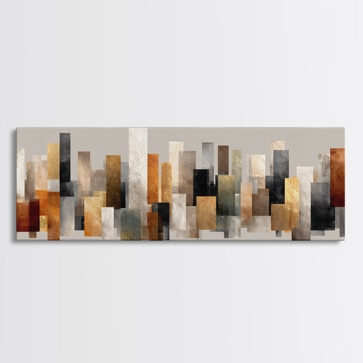 Neutral Gold Abstract Skyline Canvas Print, Modern Geometric Wall Decor, Midcentury Modern Art Print, Office Home Decor Gift