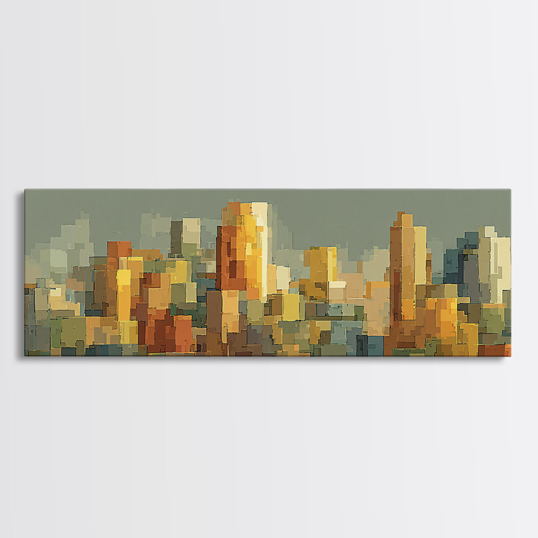 Sage Green Abstract City Skyline Framed Canvas Print, Midcentury Modern Wall Art, Urban Home Decor, Office Art Print Gift