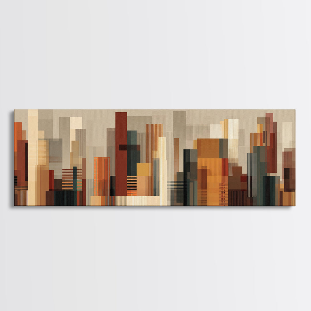 Warm Terracotta Abstract Skyline Wall Art, Modern Geometric City Print, Midcentury Modern Decor, Statement Office Decor Gift