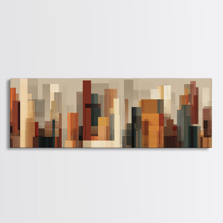 Warm Terracotta Abstract Skyline Wall Art, Modern Geometric City Print, Midcentury Modern Decor, Statement Office Decor Gift